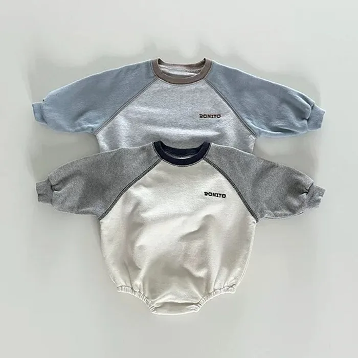 YBFSKID Spring Newborn Boys Rompers Cotton Spliced Kids Baby Boys Long Sleeve Jumpsuits Loose Letter Toddler 6-24M Boys Onesies