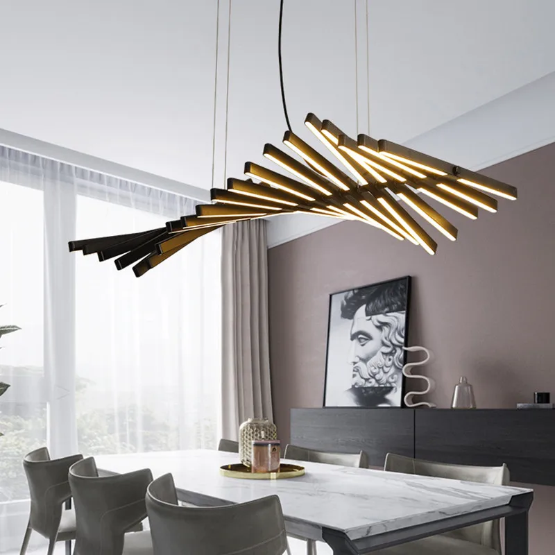 

nordic Fishbone Shape Chandelier Modern Minimalist chandelier for Office Living Room dining room Black/White Strip chandelier