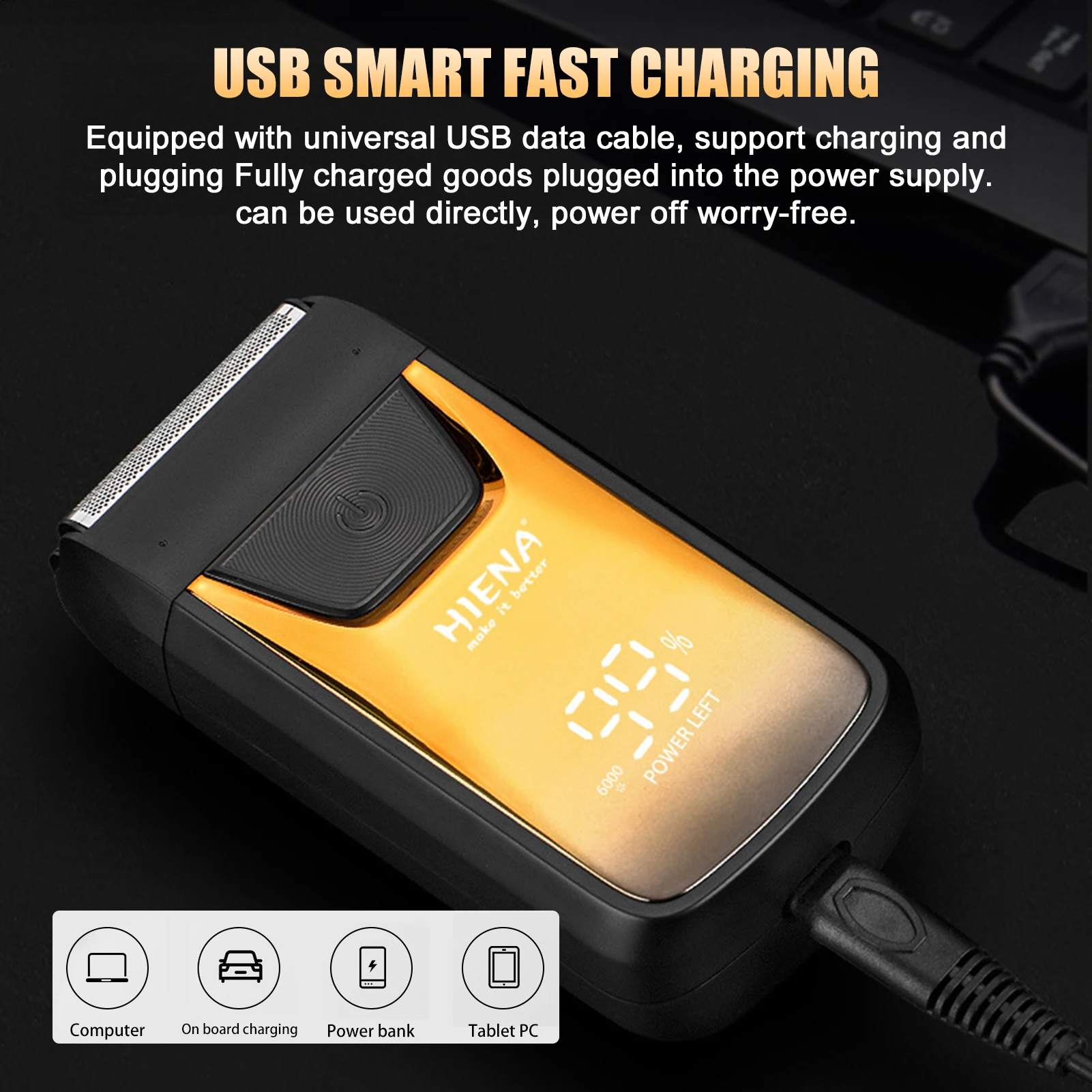 HIENA Electric Shaver For Men Intelligent LED Display Razor Portable High Power Reciprocating Shaver Hair Beard Shaving Trimmers