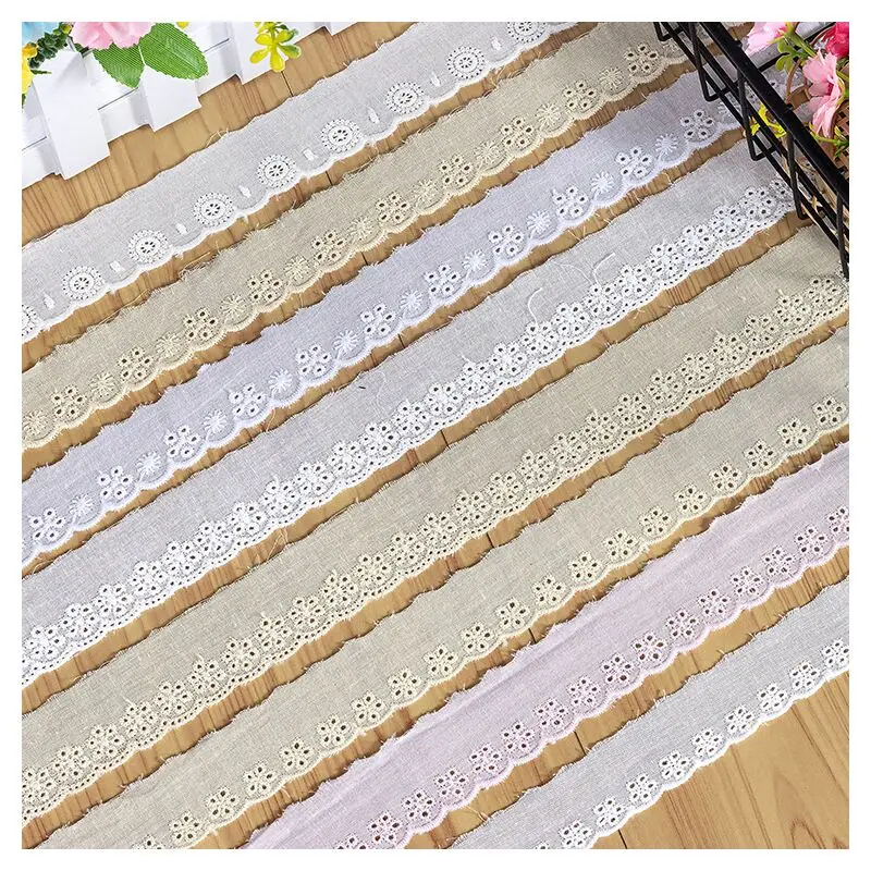 25mm Wide Cotton Embroidered White Flower Lace Fabric Dubai Sewing DIY Trim Wedding Applique Ribbon Collar Cloth Guipure Decor