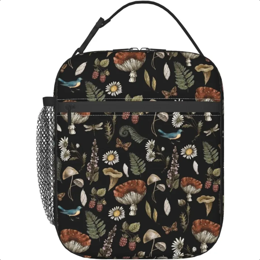 

Vintage Mushroom Leaf Forest Insulated Lunch Bag Reusable Leakproof Lunch Box Food Tote Container with Side Pocket for Work Sch