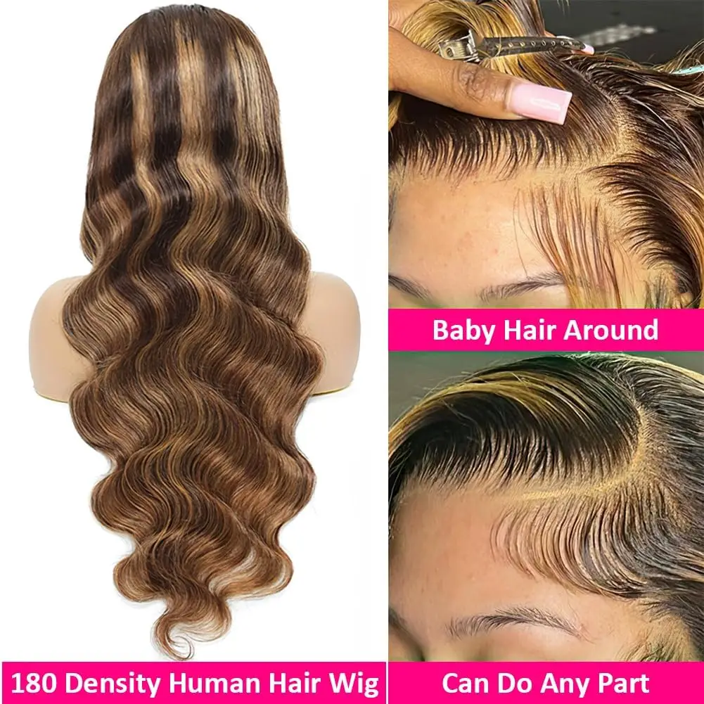 Highlight Wig Human Hair 30 Inch Lace Front Human Hair Wigs Body Wave Human Hair Wigs 13x4 13x6 lace Frontal Wig Human Hair image 4