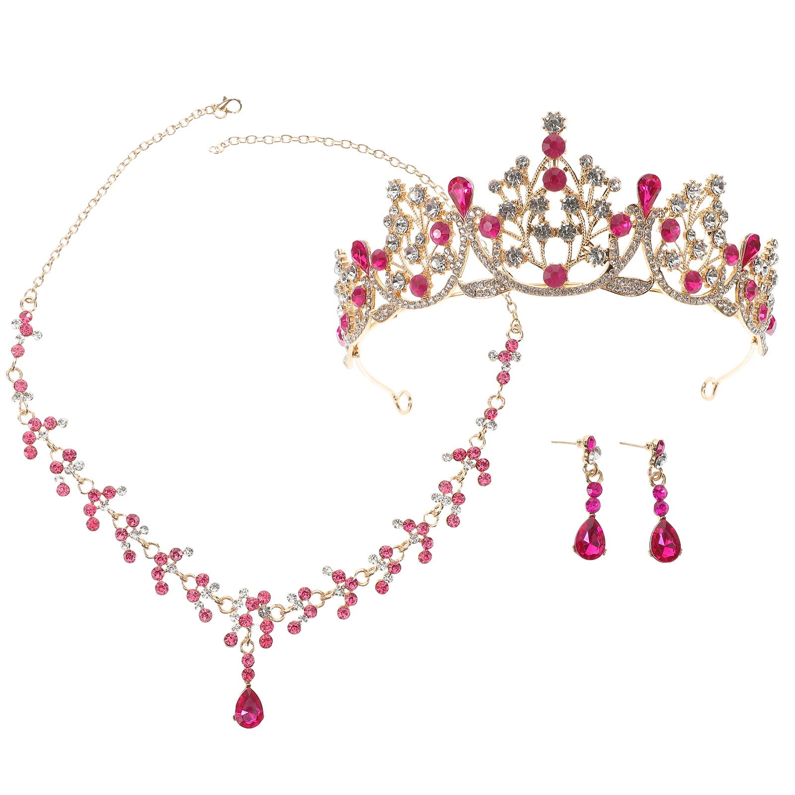 

Bridal Jewelry Set Includes Tiara Necklace Earrings Wedding Rhinestone Crown Headband for Birthday Prom Party Bridal Jewelry Set
