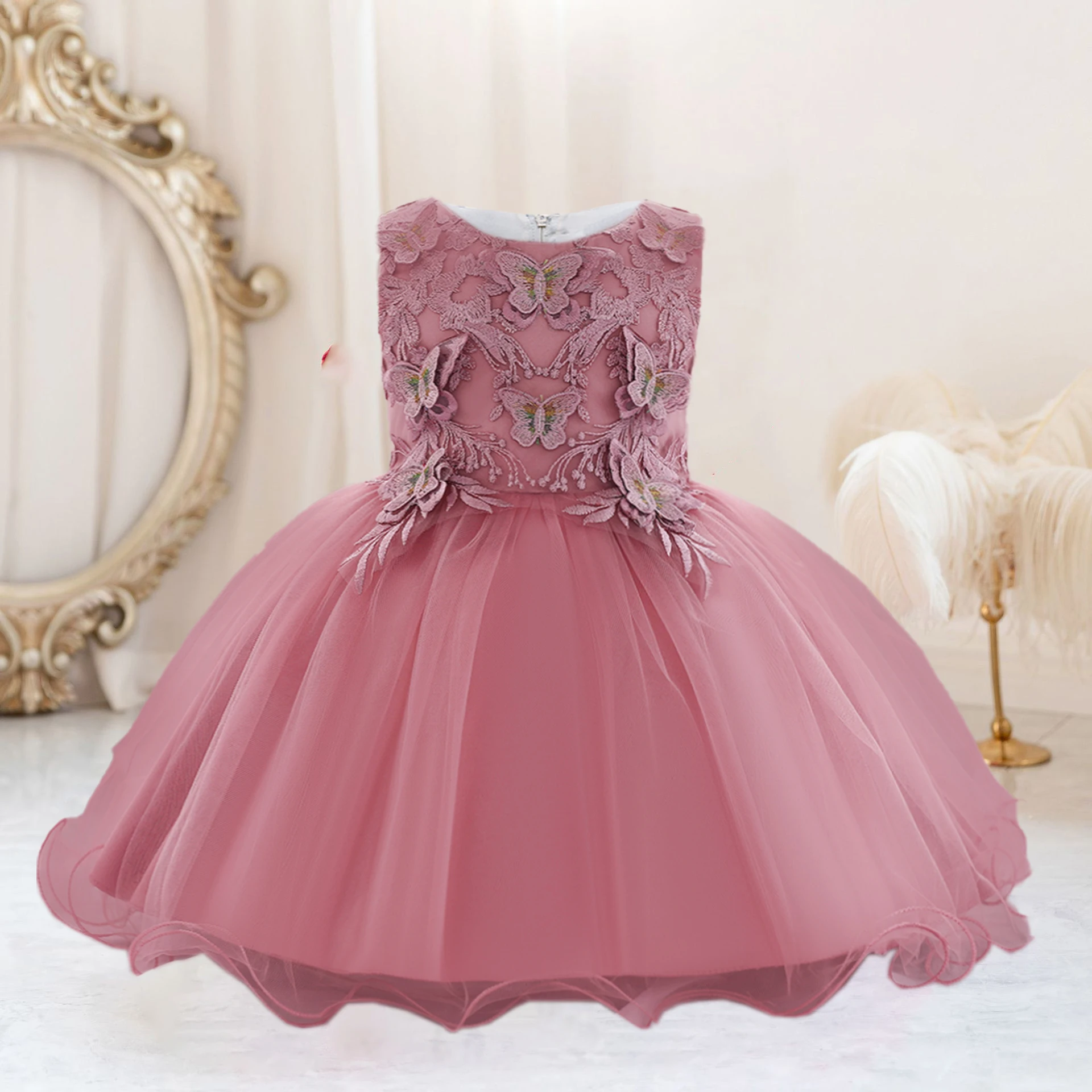 Fluffy Butterfly Baby Girl Dressess Infant 1st Birthday Party Prom Wedding Princess Dress Lace Bridemaid Christmas Kids Clothing