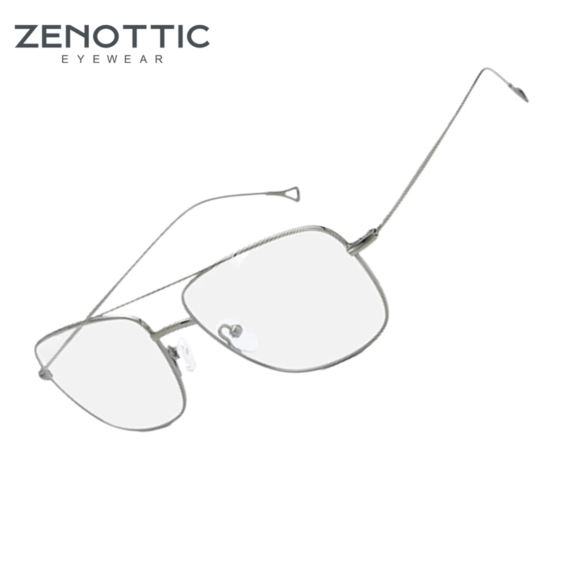 ZENOTTIC Pure Titanium Double Bridge Alien Pilot Glasses for Men Business Style Optical Eyeglass Frame