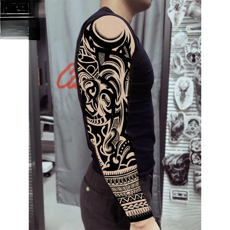 Full Arm Waterproof Temporary Tattoo Sticker  Tiger Skull Flash Man Wolf Dragon Body esay To Apply Art Arm Fake Tattoos