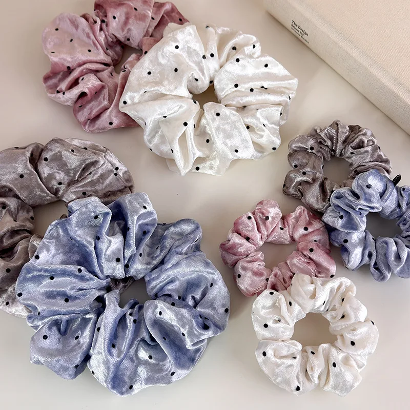 

Autumn Winter Velvet Polka Dot Scrunchies Strong Elastic Durable Hair Ties for Women Ponytail Bun Holder Elegant Fashion