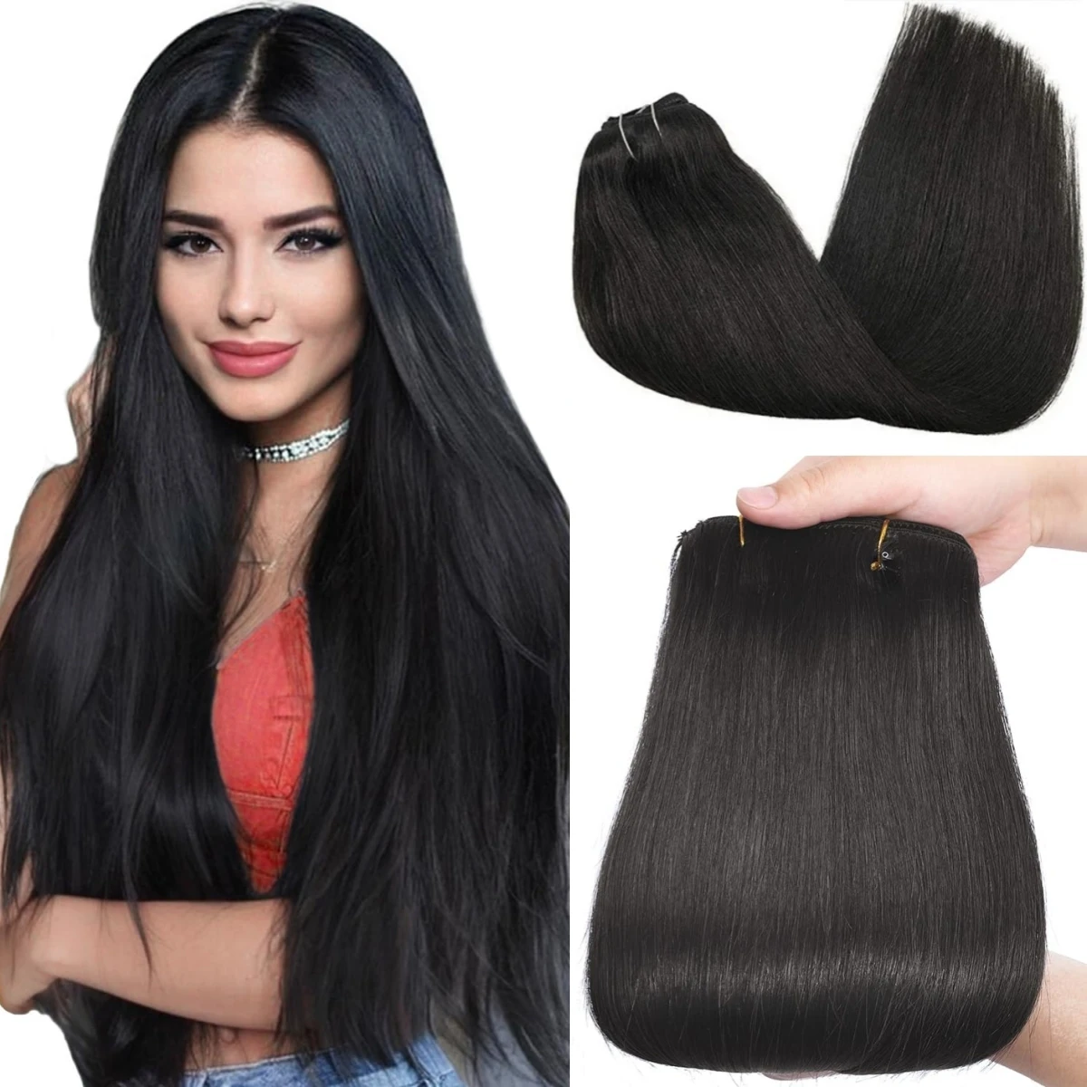 

1B Bone Straight Clip In Hair Extensions 100% человеческие волосы Натуральный черный 120 г/компл. Заколка на всю голову в наращивании человеческих волос для женщин