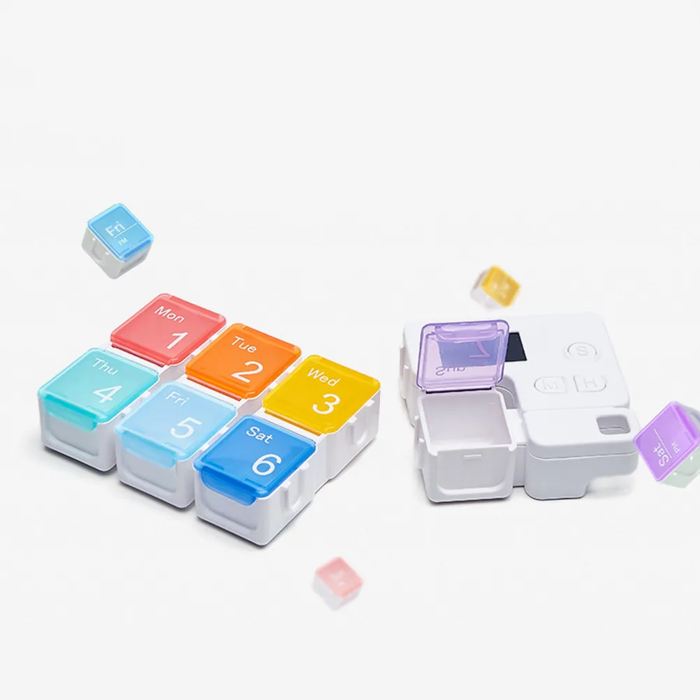 

7 Compartment Weekly Pill Dispenser with Alarm Clock Timer and Clear See-Through Lids for Medicine Reminder Storage Organizer