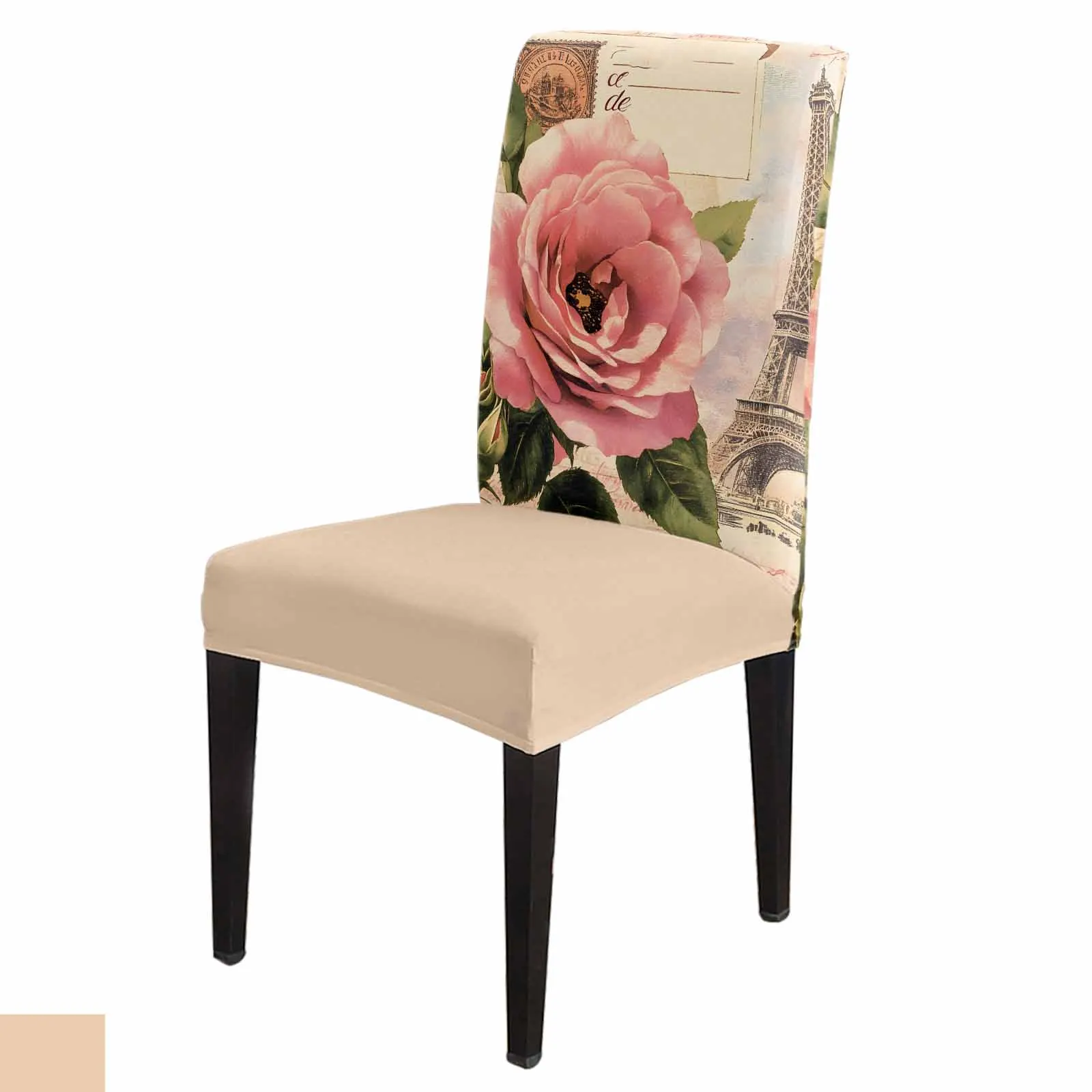 

Vintage Pink Flower Tower Chair Cover Spandex Elastic Printing Dining Chair Kitchen Seat Case Stretch