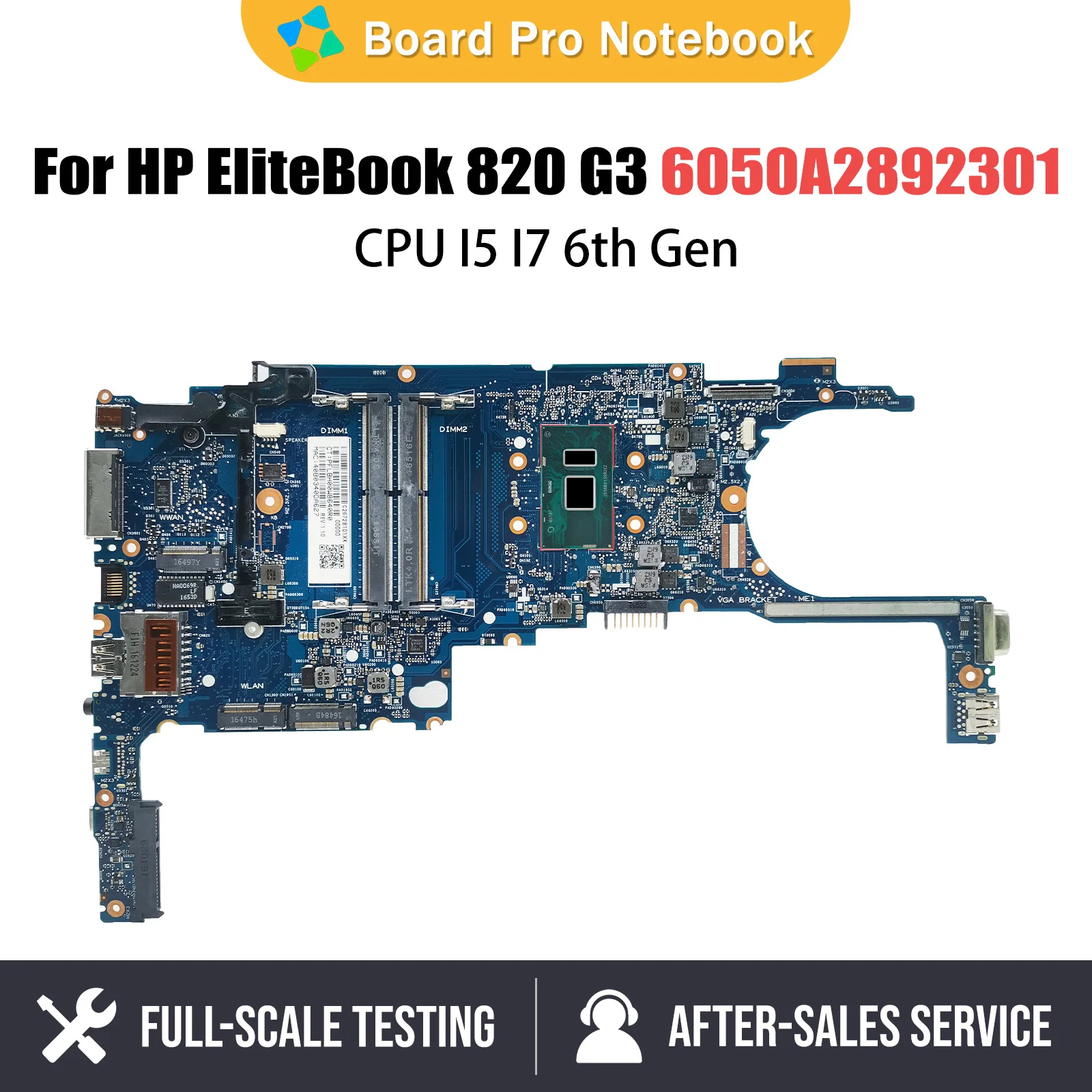 

6050A2892301 Notebook Mainboard For HP Elitebook 820 G3 Laptop Motherboard CPU I5 I7 6th Gen 831762-601 8311763-601