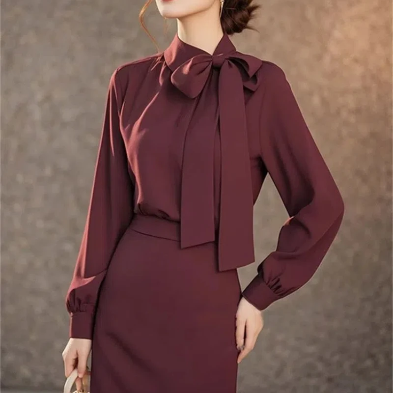 

Autumn New European Products Unique and Chic Ancora Red Shirt Waist Slimming Skirt High-end Suit