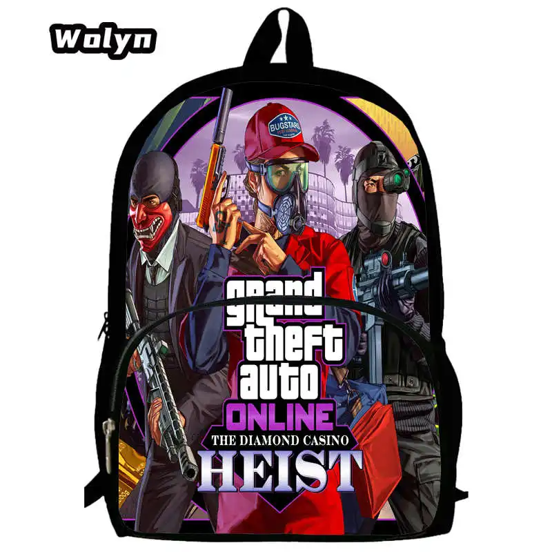 Mochila escolar de gran capacidad para niños y niñas, Mochila de dibujos animados para Grand Theft Auto, 1-3