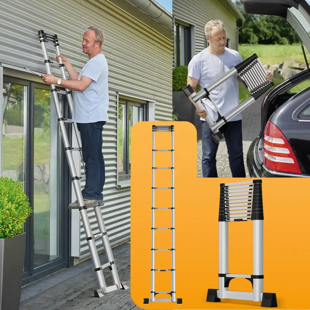 15.5ft Telescopic Straight Ladder A-Frame Sturdy Stainless Steel Folding Ladder Extension Ladder Household 330lb Outdoor Work