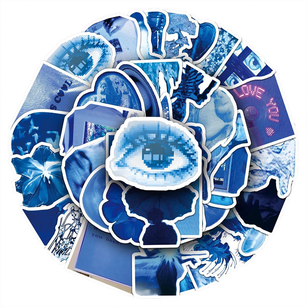 10/30/50 SZTUK Naklejki w stylu Ins, niski rozdzielczość, niebieskie, kreskówkowe, estetyczne graffiti, na telefon, rower, gitarę, notatnik, urocze naklejki dla dzieci, zabawki