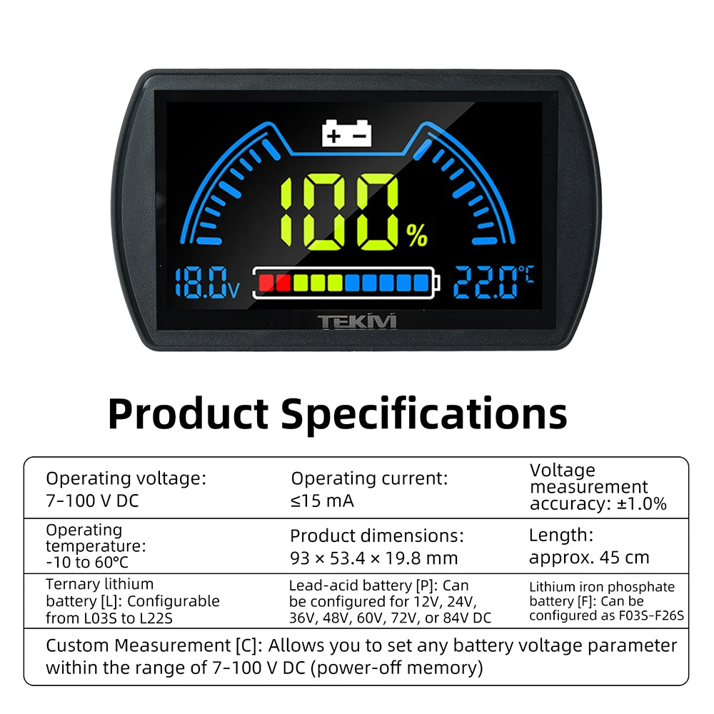 DC 7-100V LCD Digital-Voltmeter Fahrzeug-Energieanzeige mit Temperatursensor – Detail 6