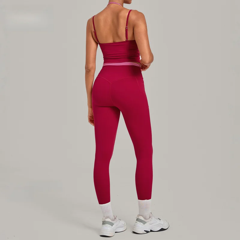 Women Halter Neck Yoga Set Double Strap Beauty Back Tank Top High Waist Pocket Leggings Butt Lifting Quick Dry Running Outfit