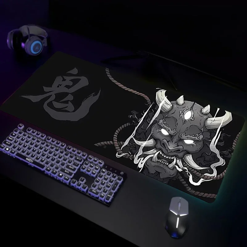 Japanese Style Samurai Ghost Mask Gaming Rubber Anti-slip Mousepad for Computer Laptop Keyboard Tablemat Office Supply 400X900mm