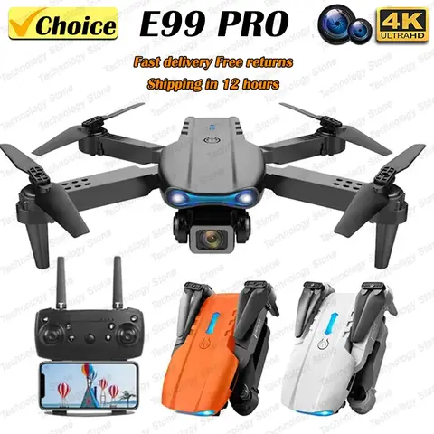 Mini Quadricóptero RC Dobrável E99 K3 Pro - Drone Aéreo de Câmera Dupla com 4K HD, Modo de Hold e Luzes LED |   Brinquedo de controle remoto WIFI