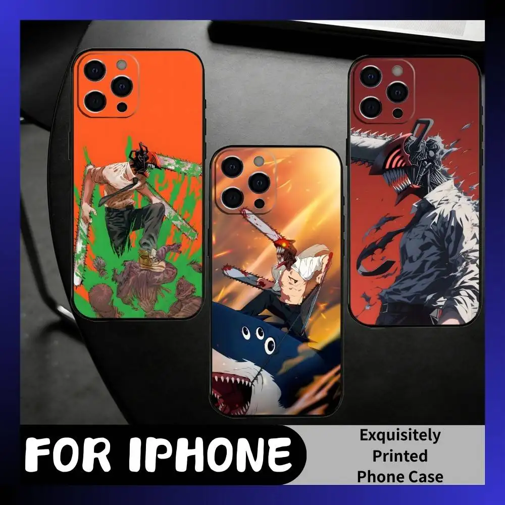 

Anime C-Chain-saw MAN D-DenJi Phone Case For iPhone17,16,15,14,13,12 Plus,Max Soft Silicone Black Cover