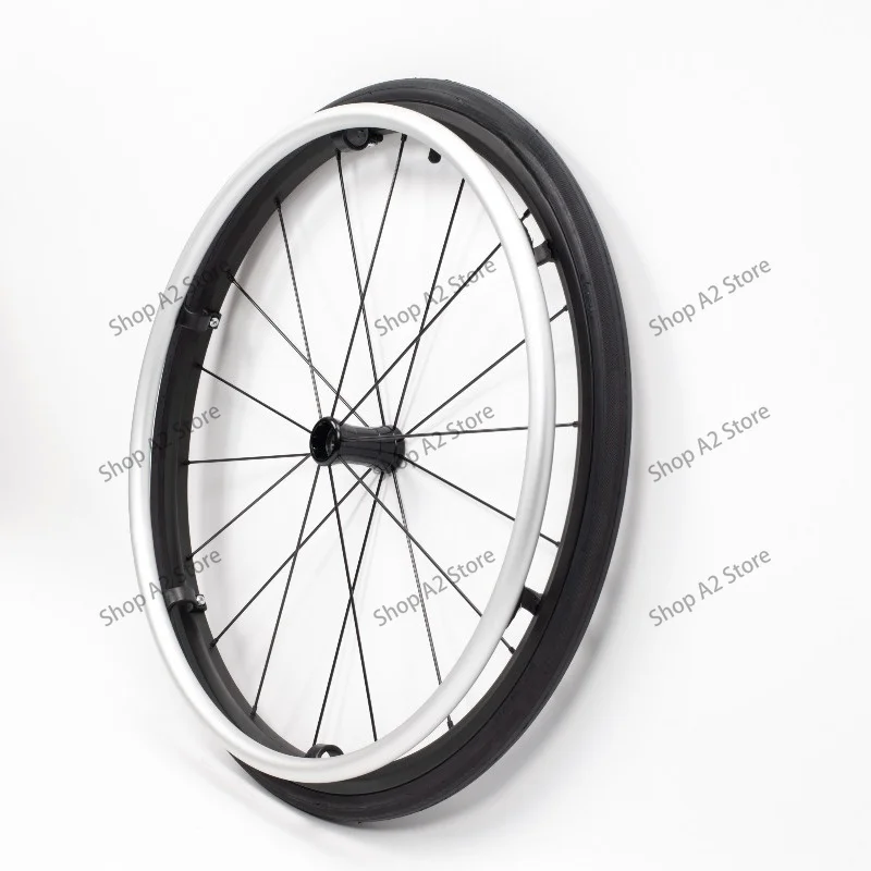 Quick Release Inflatable Wheelchair Wheels, Aluminum Rim Large Push Ring, Sports Wheelchair Replacement Parts