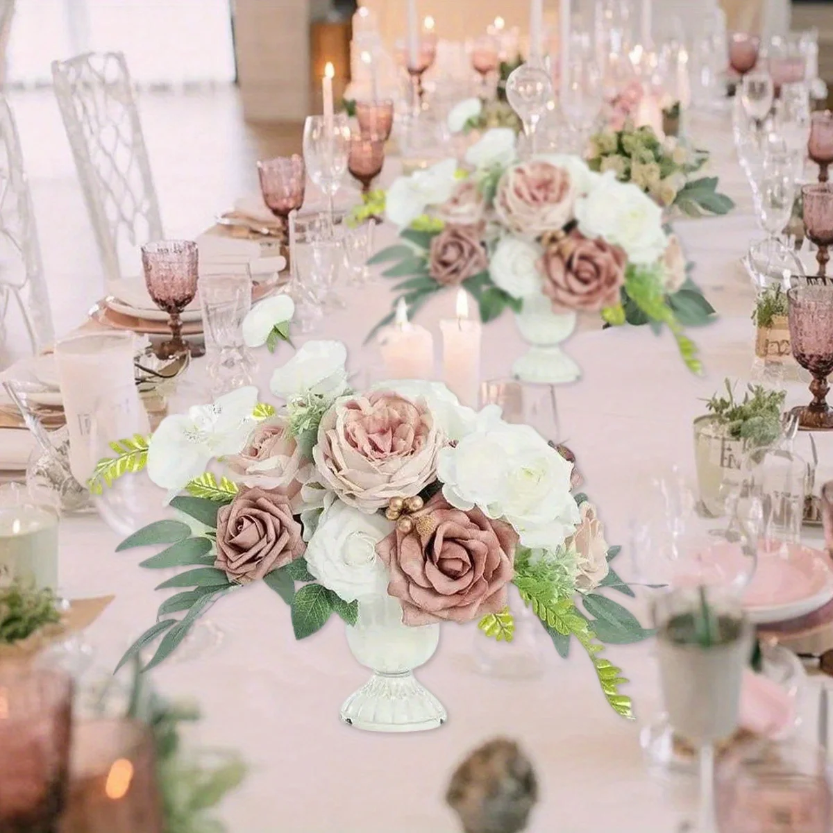 

2 Pack Rose Artificial Flowers Without Vase, Wedding Decor Centerpiece Flower for Ceremony Reception Tabletop Desk