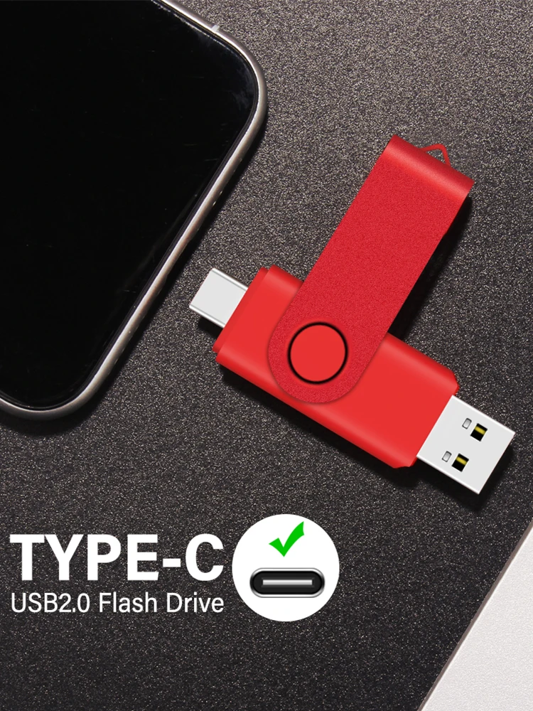 128GB TYPE-C 2-in-1 2.0 USB-Stick Drehbarer Pen Drive Schwarz Speicherstick 64GB 32GB Rot Metall U-Disk Geschäftsgeschenk – Detail 7
