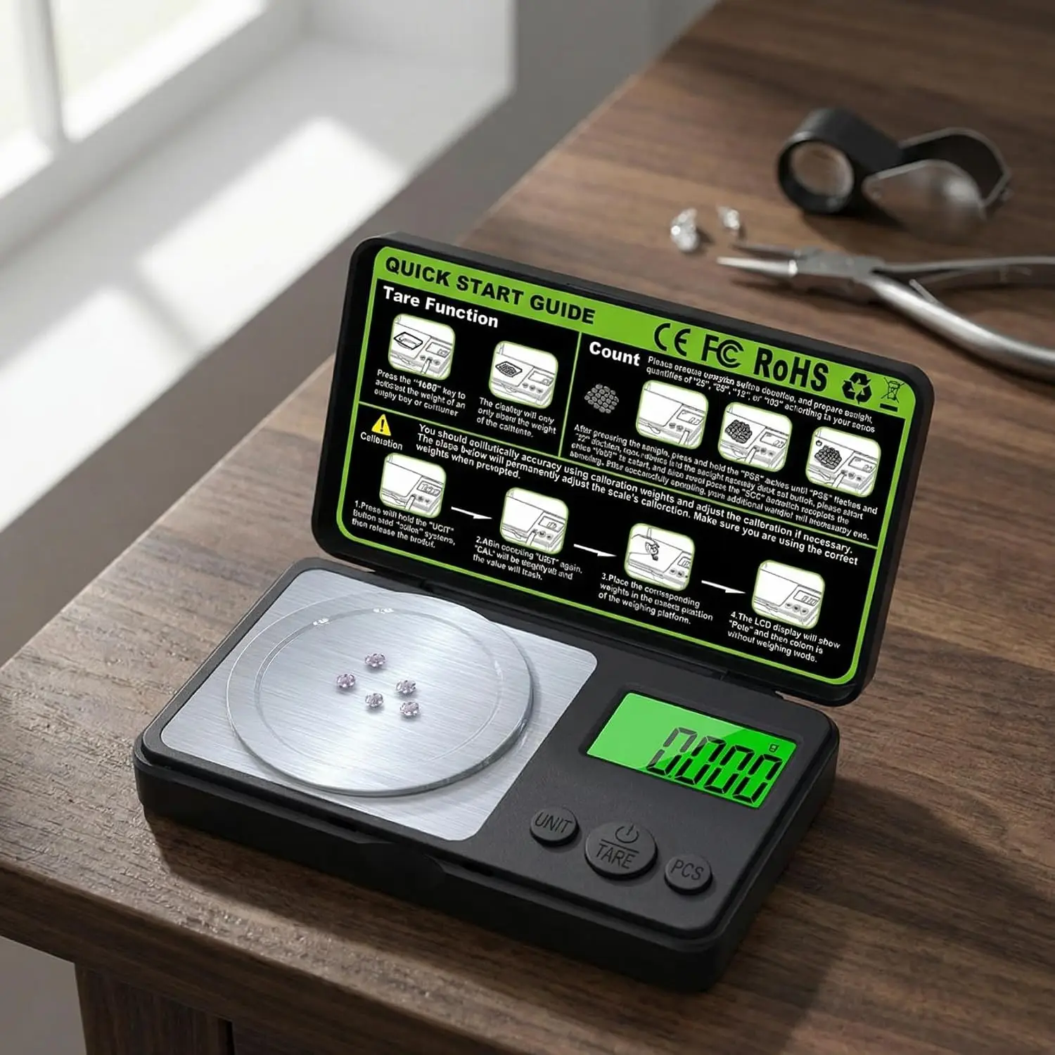 Digital Pocket Scale with 0.001g Precision; Features an LCD Display and Is Suitable for Weighing Jewelry and Coins.