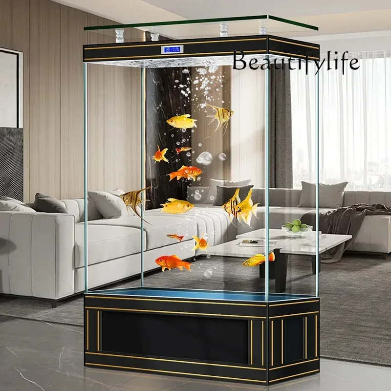 S Luxury Large Subareas Screens Floor Aquarium   Jinjing Super White Fish Globe Living Room Home Light