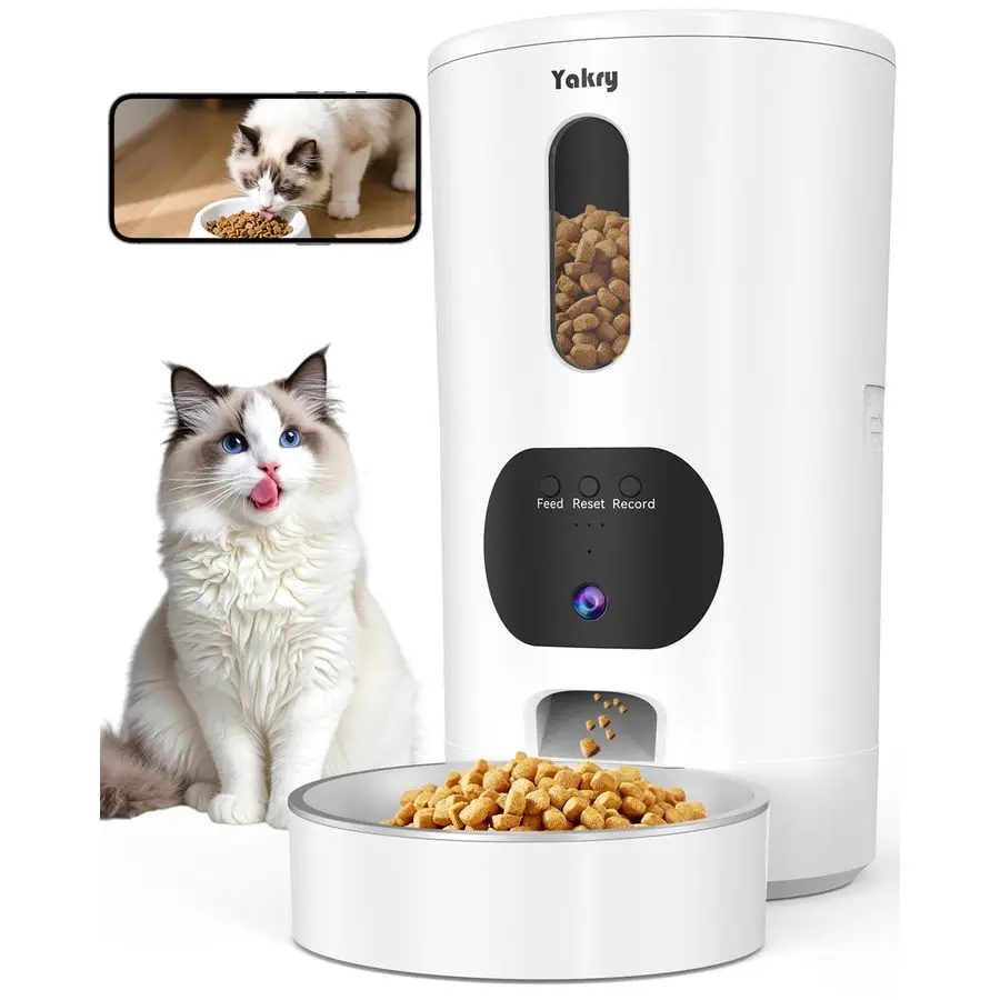 

Автоматическая кормушка для кошек с камерой, 5G Wi-Fi, простое настройование, управление через приложение, дозатор сухого корма для кошек с миской из нержавеющей стали, 4 л, 17 порций, H