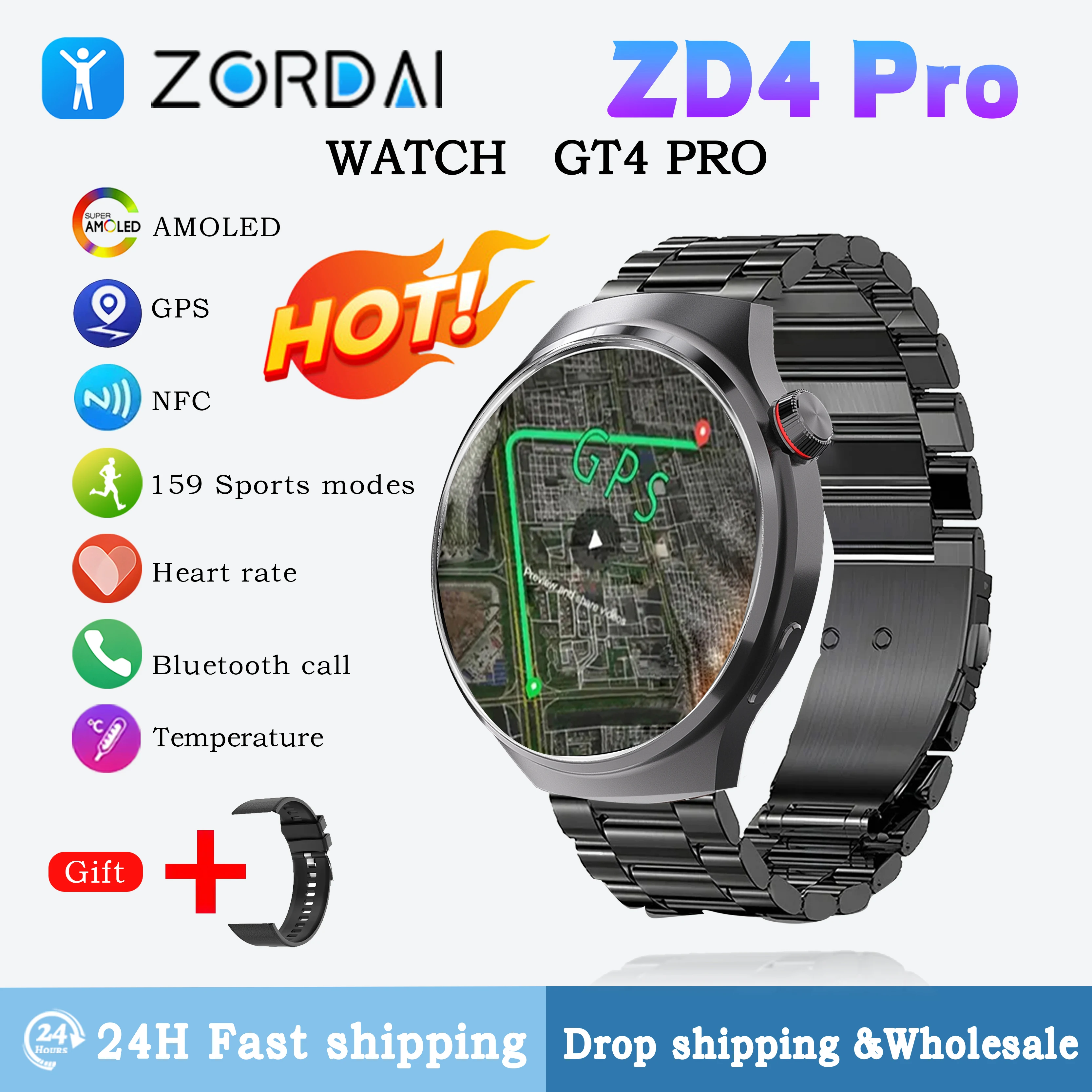 

Zordai ZD4 Pro GPS Smart Watch Men For Huawei GT4 Pro Bluetooth Call NFC Sport Fitness Waterproof Smartwatch watches for Men