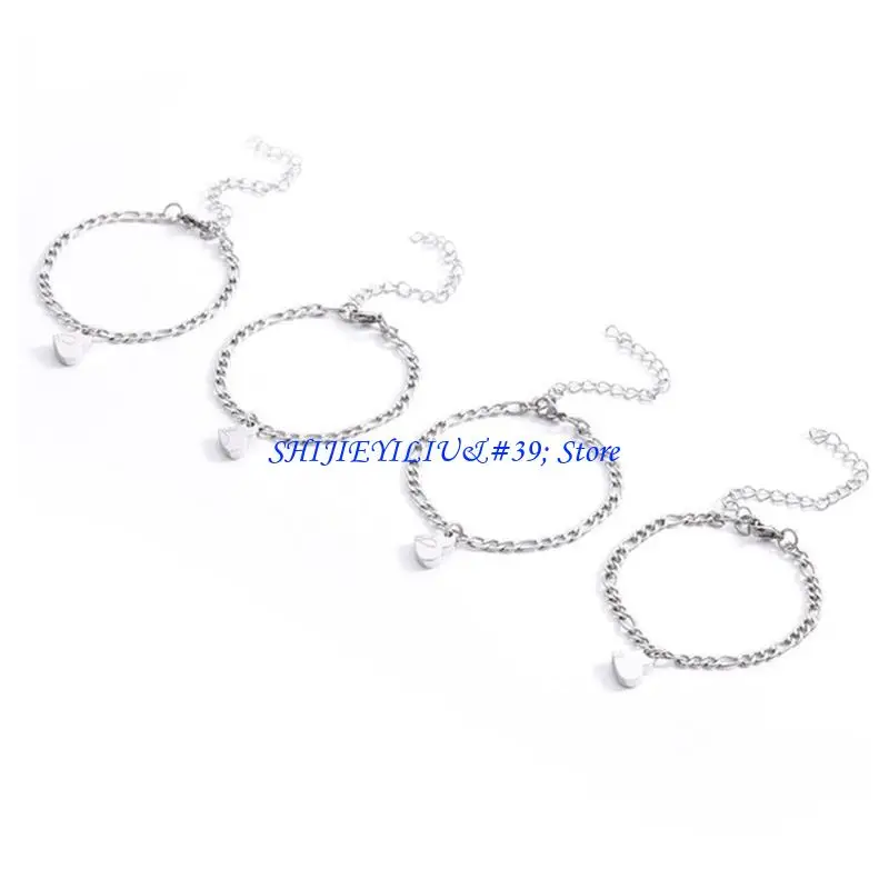 E21F 3/4 Pieces Matching Heart Bracelet Set Link Chain Bracelet for Girl