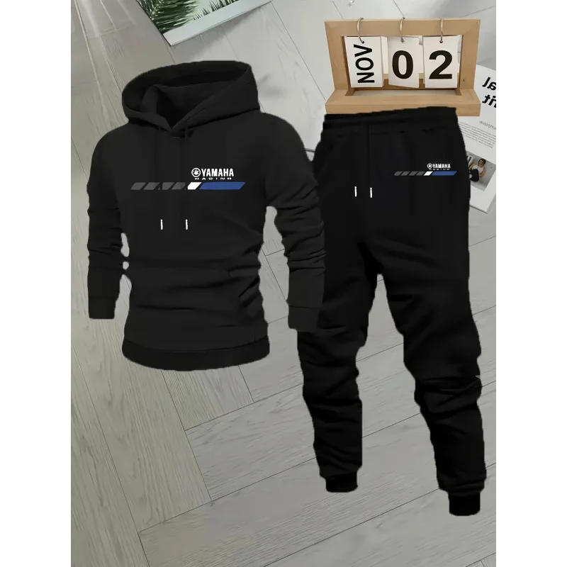 

Yamaha Men's rHoodie and Pants Set, Comfortable Elastic Fabric, Autumn/Winter Casual Streetwear, Grey Sports