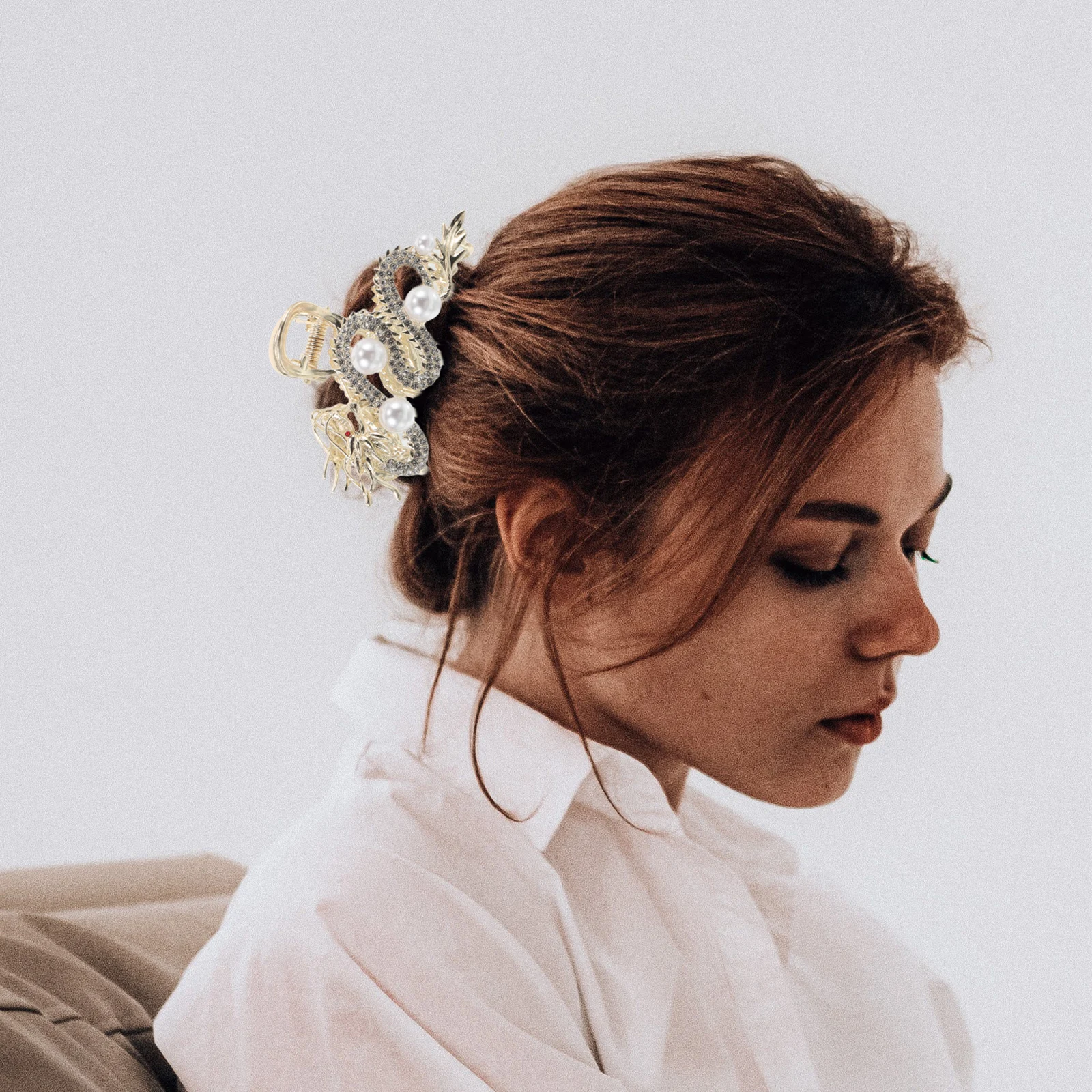 

2 Pcs Dragon-shaped Hair Clip Claw Clips for Women Chinese Accessories Pearl Hairpin