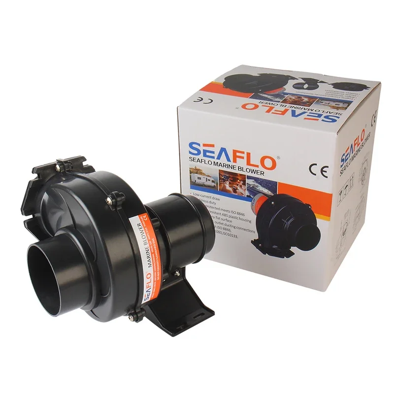 SEAFLO In-Line Bilge Air Blower 130CFM Boat Black Ventilation Marine 12V 2.5AMP Flange Flex Mount For RV Yacht