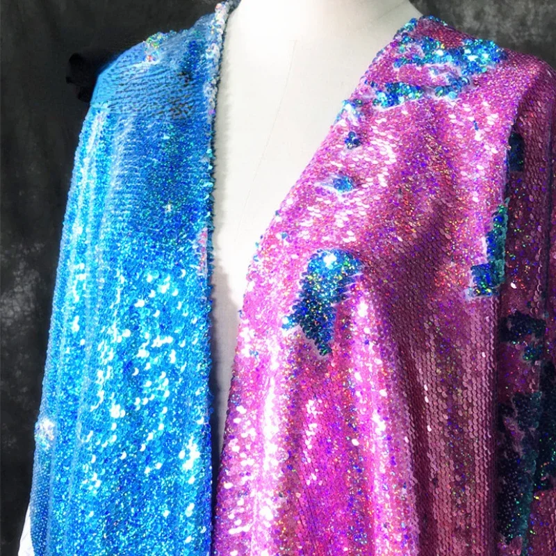 Laser Blue Sequin Fabric Clothing Shooting Background Fabric Dress Clothing for Diy Sewing Cloth By The Meter Material