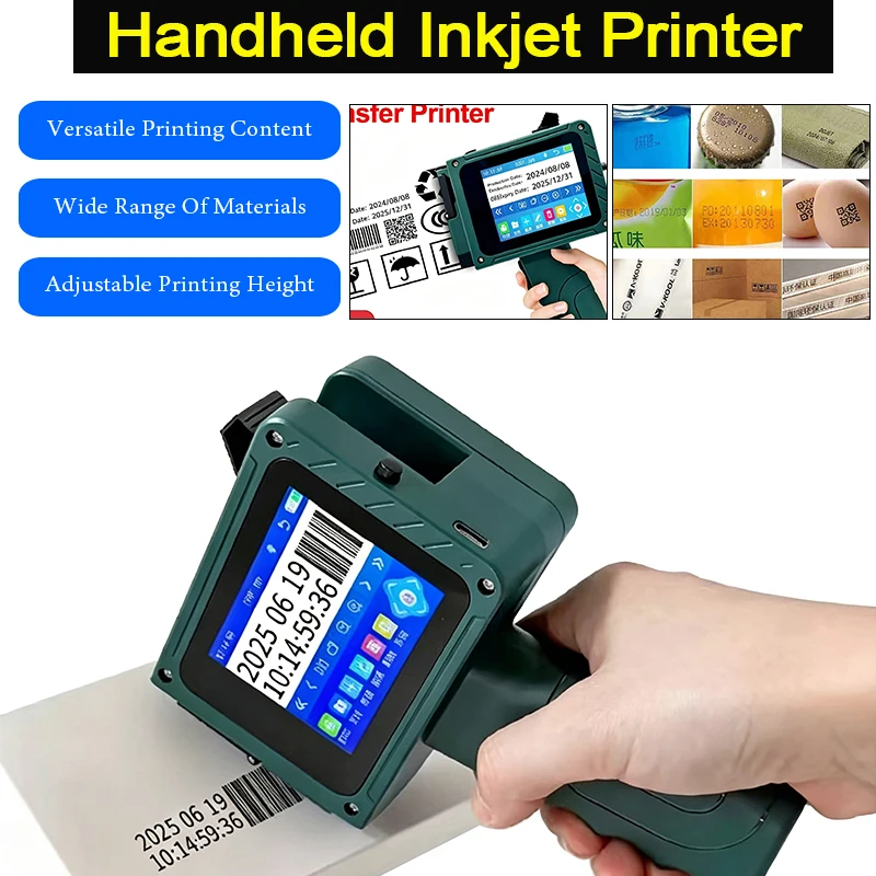 Mini Smart Handheld Inkjet Printer 12.7mm Coding Machine for Patterns, QR Codes, Steel Pipes, Bottles, Dates, Curved Surfaces