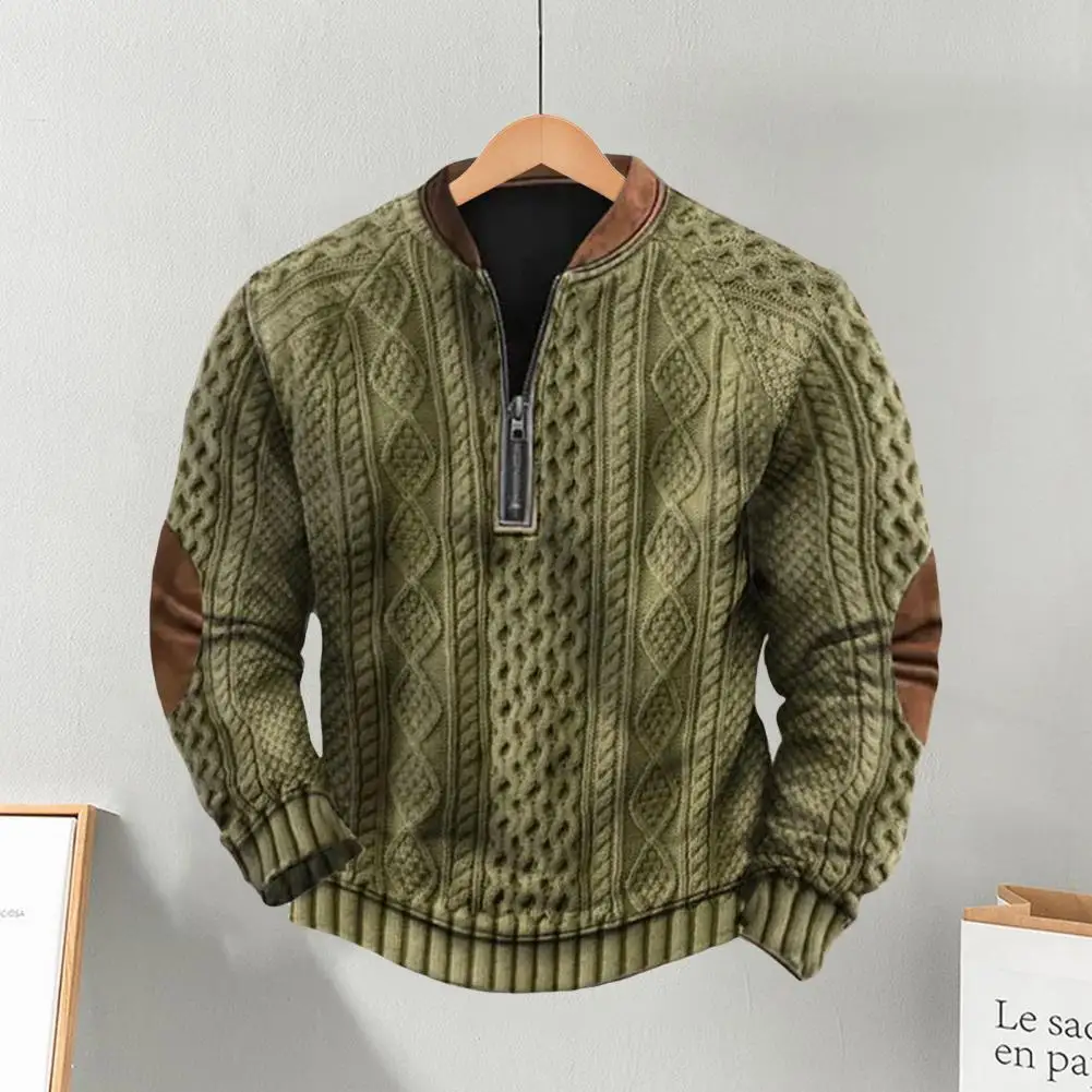 Felpa da uomo girocollo pullover da uomo con trama a rombo patchwork mezza cerniera felpa per sport all'aria aperta autunno inverno