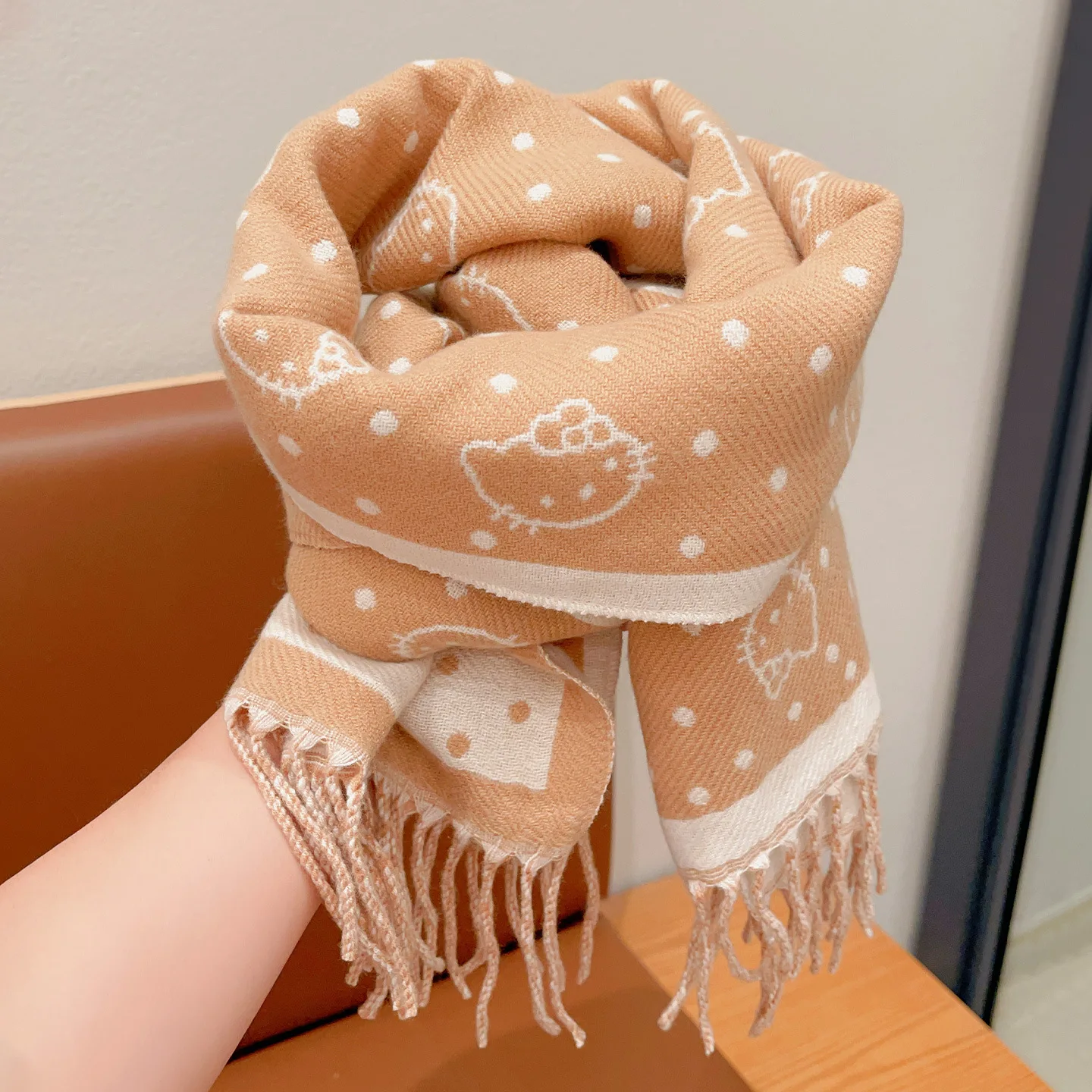

Kawaii Sanrio Hello Kitty Children's Scarf Autumn/Winter Cartoon Scarf for Girls Windproof Warm Shawl Girls Christmas Gifts Toys