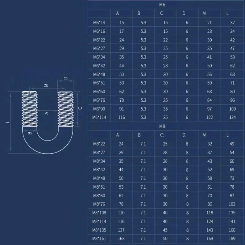 1Set M6 M8 304 Stainless Steel U-Type Bolts with Nuts Hoop Horse U-Shaped Screws for Construction Installation Fastener