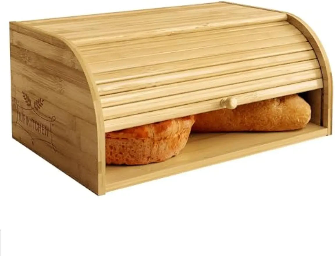 

Деревенская бамбуковая хлебница с раздвижной дверью — компактное хранение на столешнице для свежей выпечки, 15x9,8 дюйма