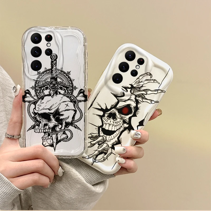 New Black Skull Cross Phone Case for Samsung Galaxy A50 A35 A34 A33 A32 A24 A23 A22 A13 A12 M55 M54 M35 M14 Dustproof Back Cover