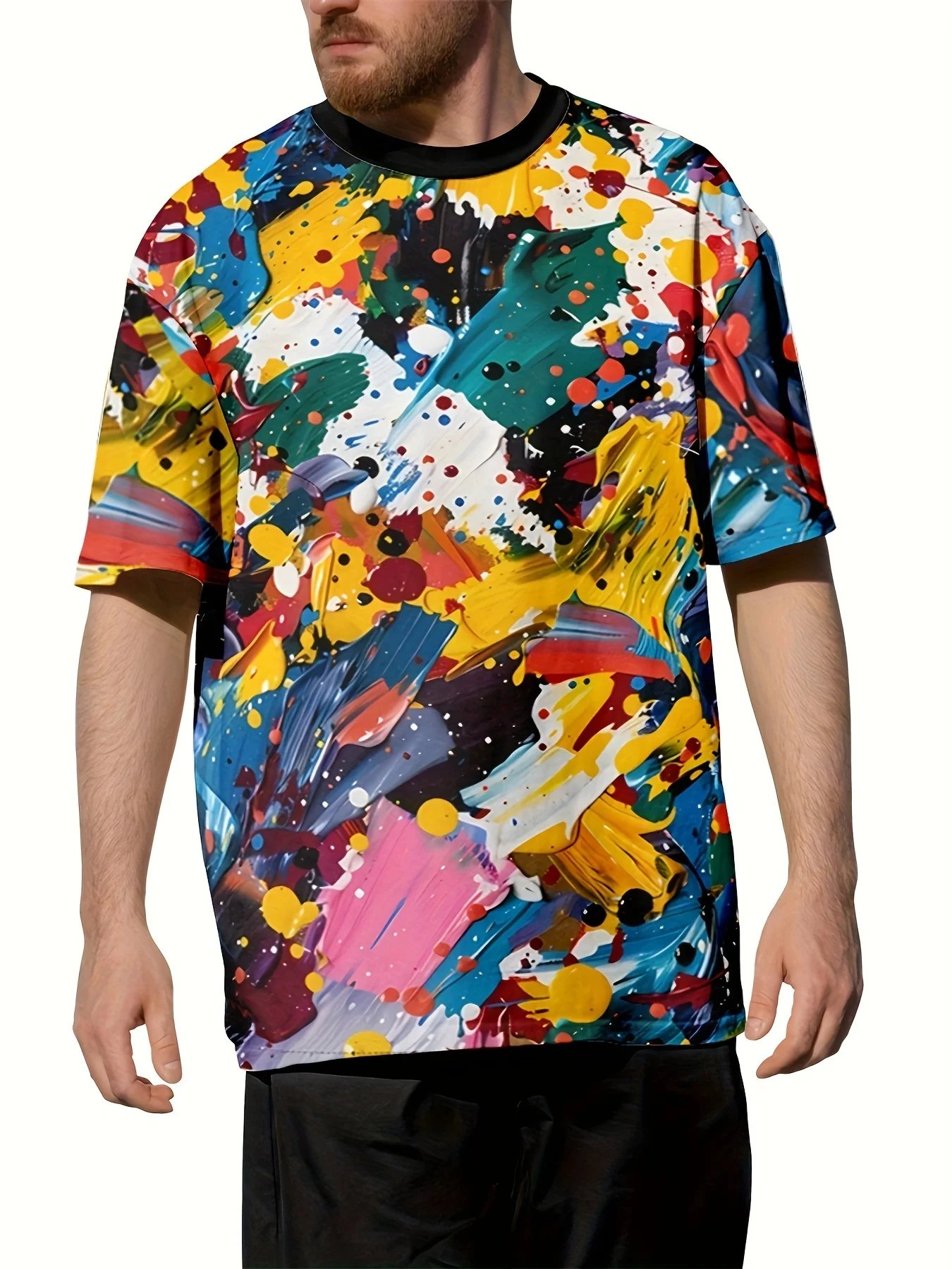 

Paint Splash Ink Graffiti Y2k Design 3D Print-Lightweight Breathable Short Sleeve-Summer Tops-Men's Clothing-Oversized Clothing