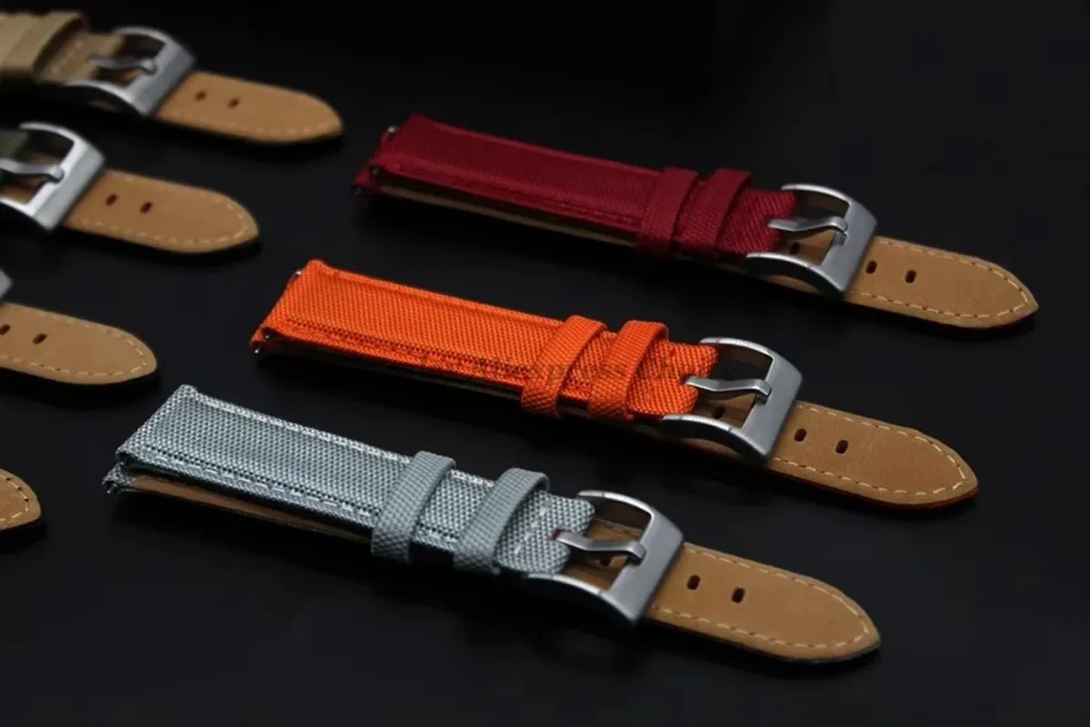 20mm 22mm Universal Quick Release Watch Band Canvas Genuine Leather Strap For SmartWatch for Seiko for Huawei Watch GT5/GT4/GT3 image 4