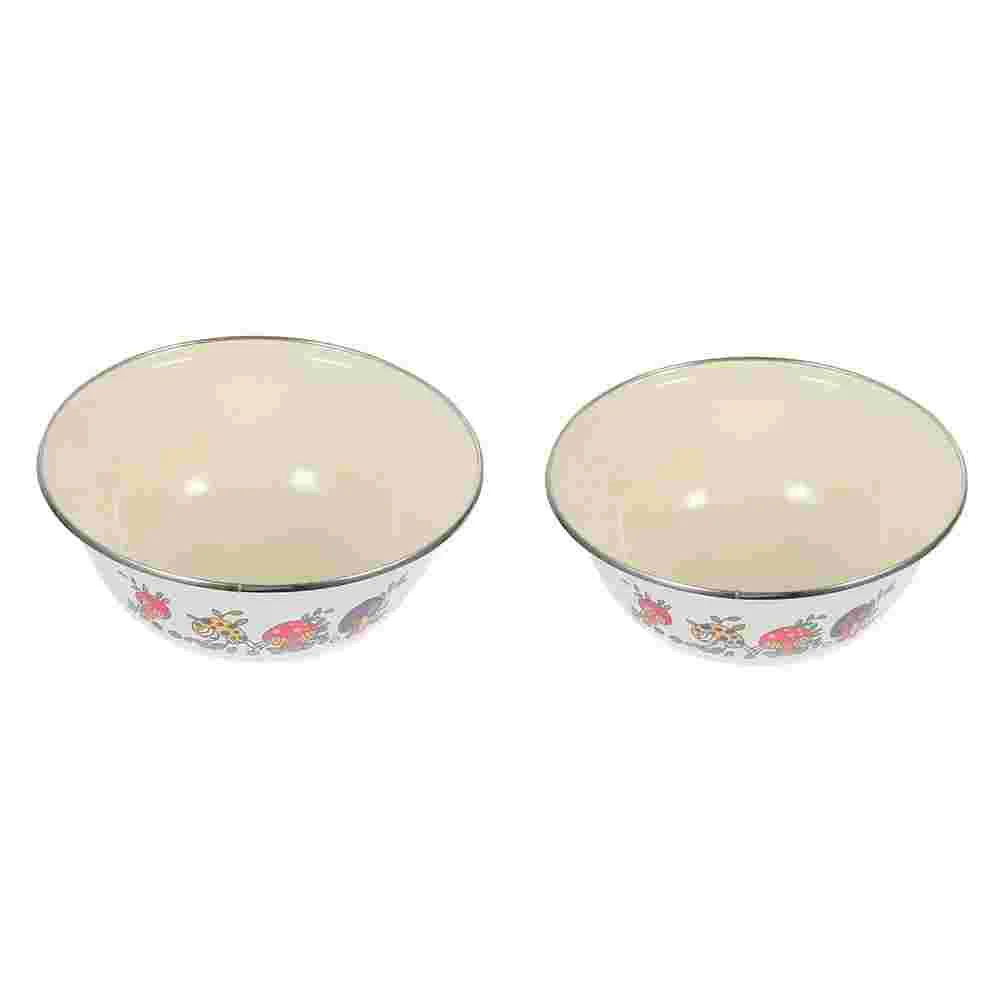 2 Pcs Bowl Flatware Tureen Tub Creative Iron Enamel Basin Soup Tableware Kitchen Noodle Storage