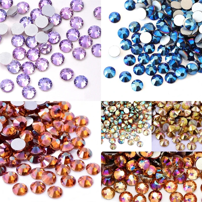 New Colors Glass Flat Back Rhinestone Glitter Glue On Crystal AB Diamond Stones Non Hot Fix Rhinestones for Nails Art Clothes