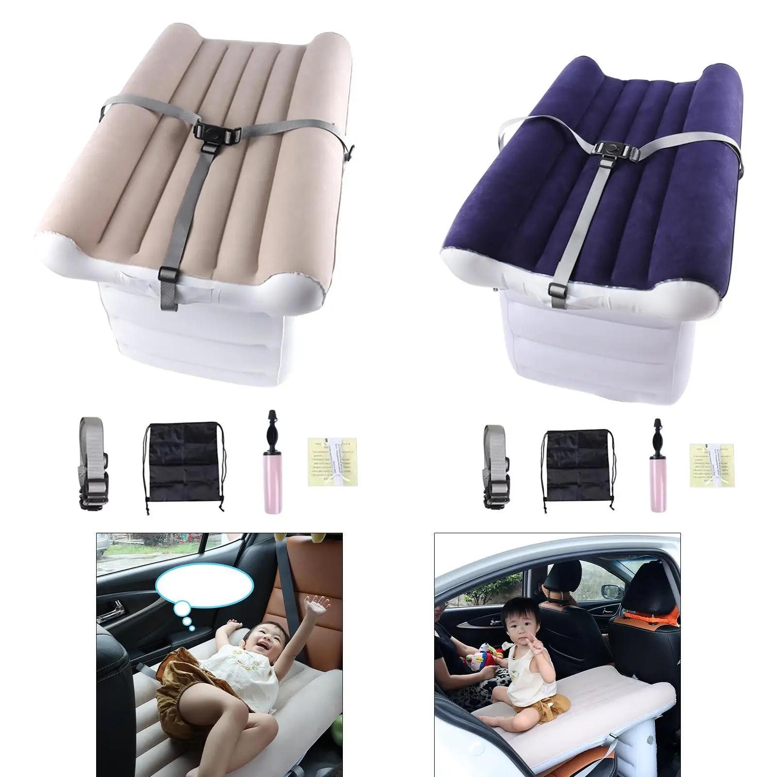 Inflatable Airplane Bed PVC Flocking Car Back Seat Air Mattress with Hand Pump Quick Release Buckle Portable for Baby Plane Bed