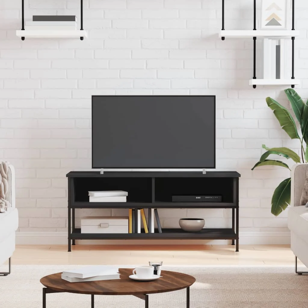 Schwarzer TV-Ständer 100 x 35 x 45 cm aus Sperrholz, moderner Luxus, schlichter Stil,