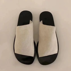 Genuine Leather Niche Canvas Open-toed Lazy Slippers Woman Width Simple Casual Flat Bottomed Sandals For Women Slipper Flip Flop