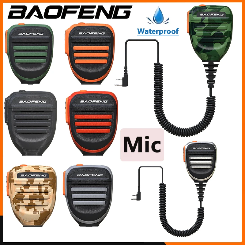 Baofeng Camo PTT Microphone Waterproof Walkie Talkie Speaker Radio Mic 2-Pin Kenwood Type Handheld Mic For UV-82 UV16 888S